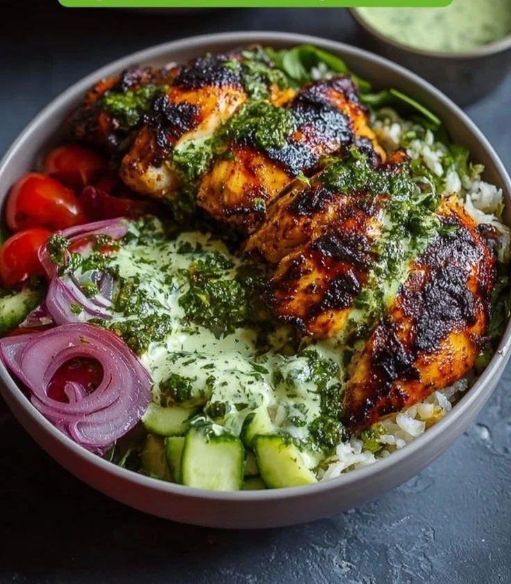 Chimichurri Grilled Chicken Bowl with Fresh Vegetables and Herbs