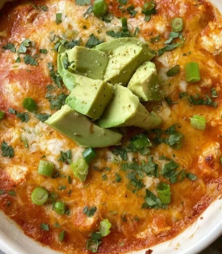 Cottage Cheese Enchilada Bowl topped with fresh ingredients