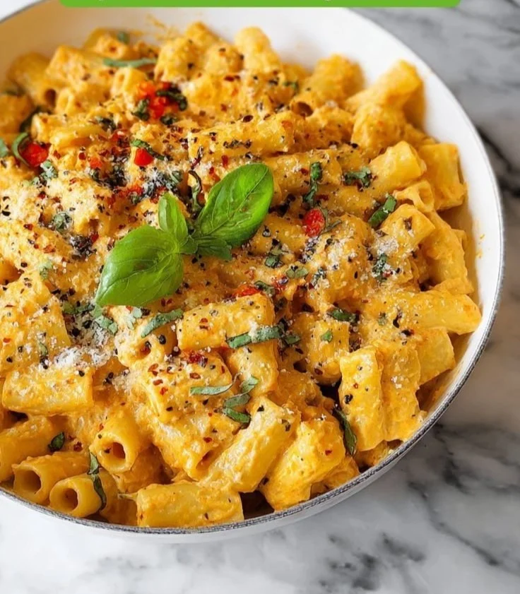 Creamy cottage cheese pasta with ground turkey served in a bowl