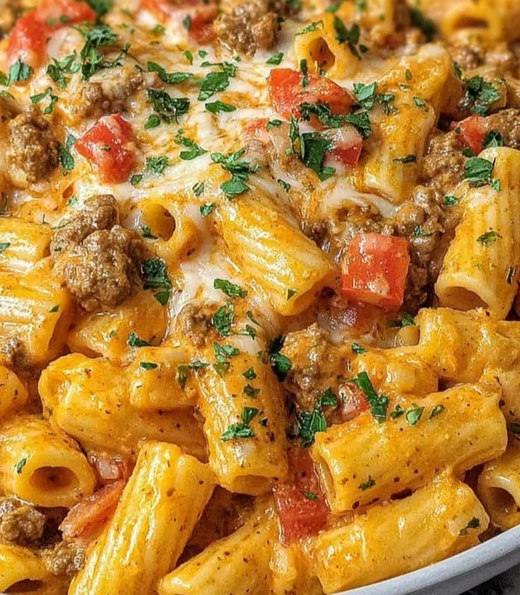 Creamy Rotel Pasta dish served in a bowl with fresh herbs