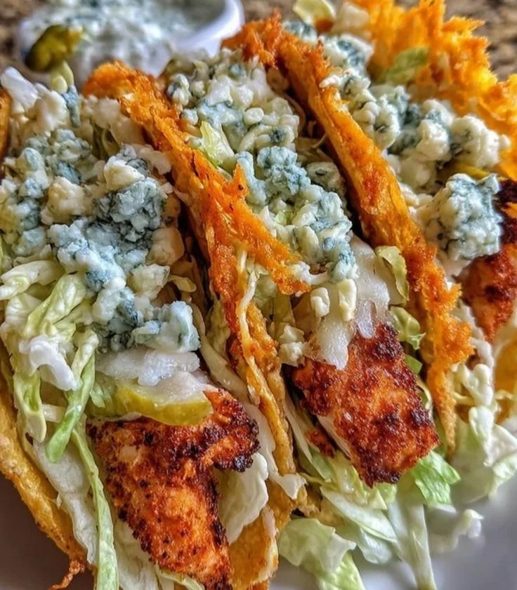 Dill Pickle Ranch Smash Chicken Tacos topped with fresh ingredients in a tortilla