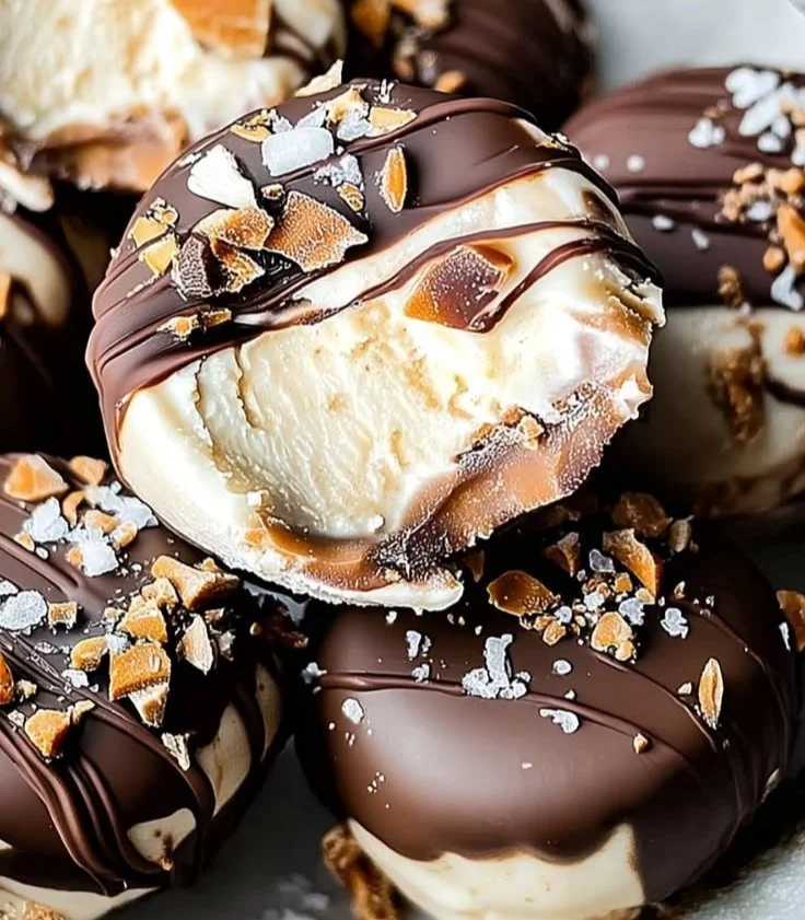 Delicious frozen peanut butter Greek yogurt bites ready to enjoy as a snack.