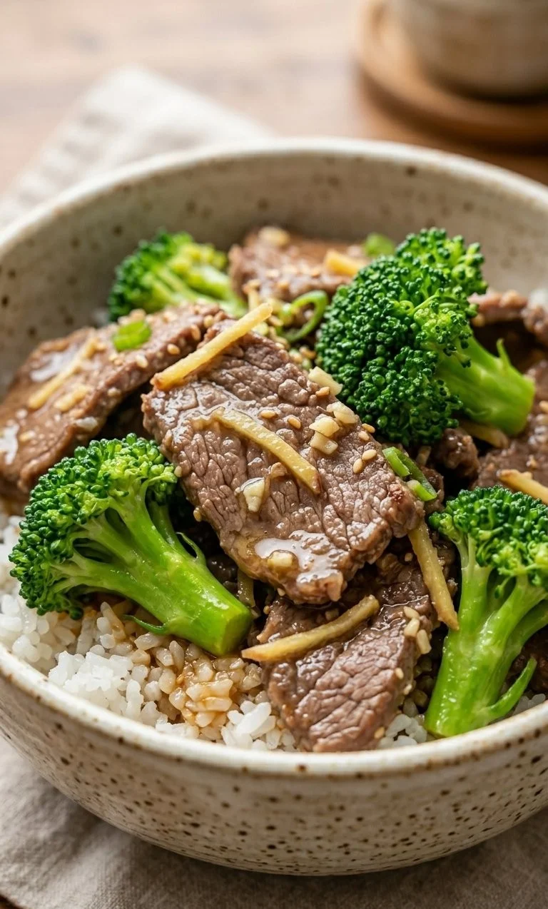 Healthy beef and broccoli meal prepared with fresh ingredients