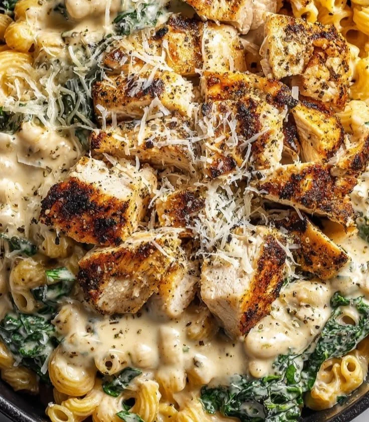 High protein garlic parmesan pasta bowls with fresh ingredients