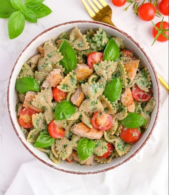 High Protein Pesto Pasta with Chicken