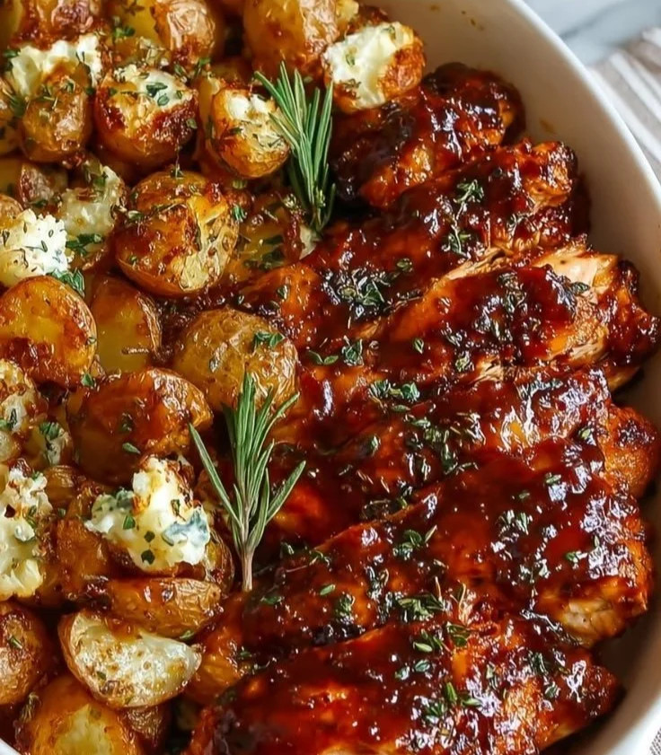 Honey BBQ Chicken served with roasted potatoes, a delicious meal option