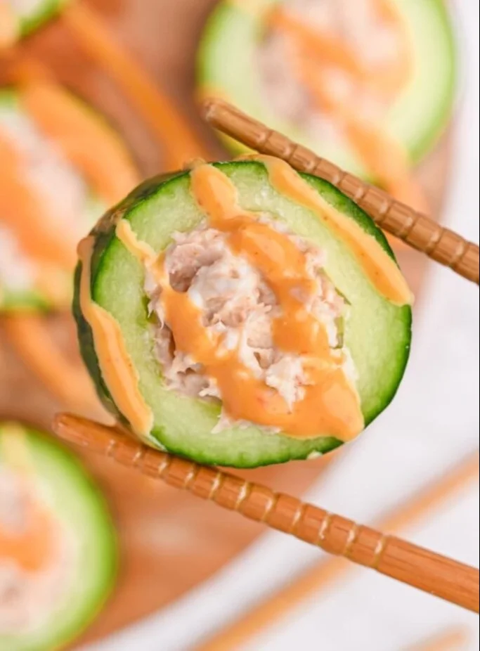 Low carb sushi rolls with cucumber wrapped and ready to eat