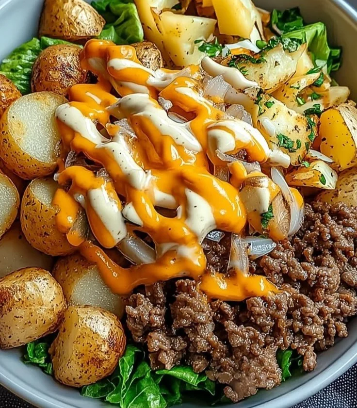 Delicious Smash Burger Bowl with fresh ingredients and toppings