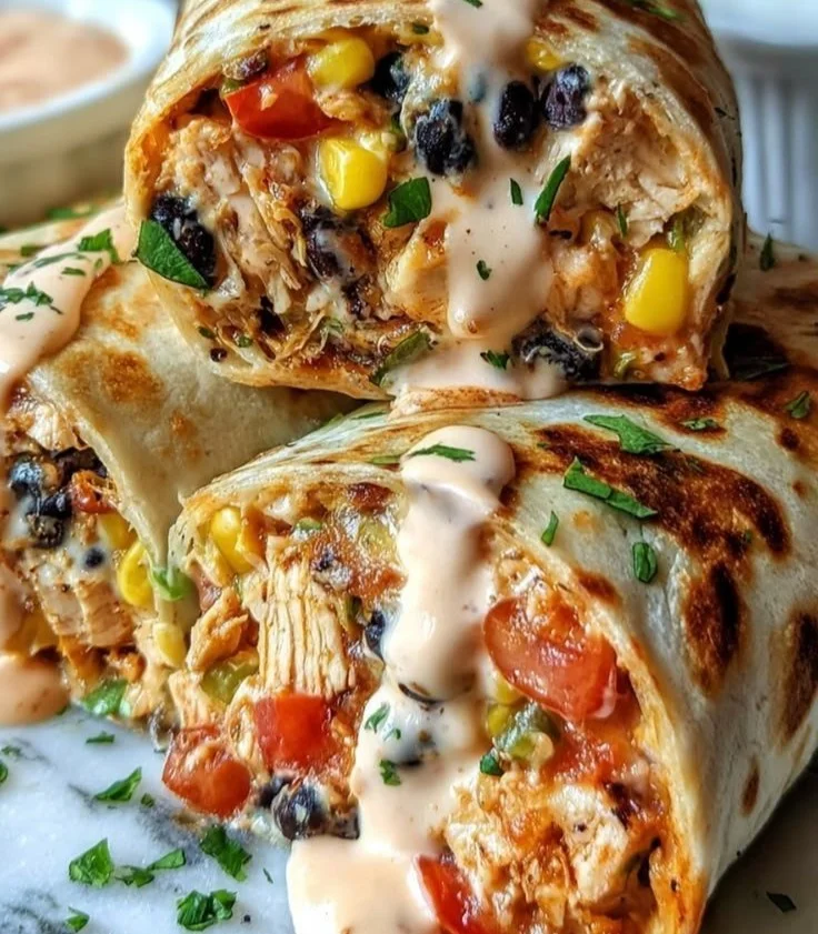 Delicious Southwest Chicken Wraps filled with grilled chicken and fresh ingredients.