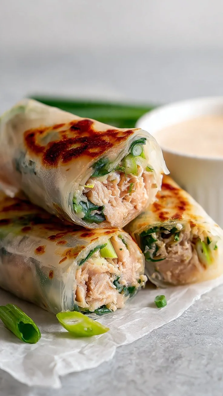 Spicy Tuna Melt Rice Paper Wraps served on a plate