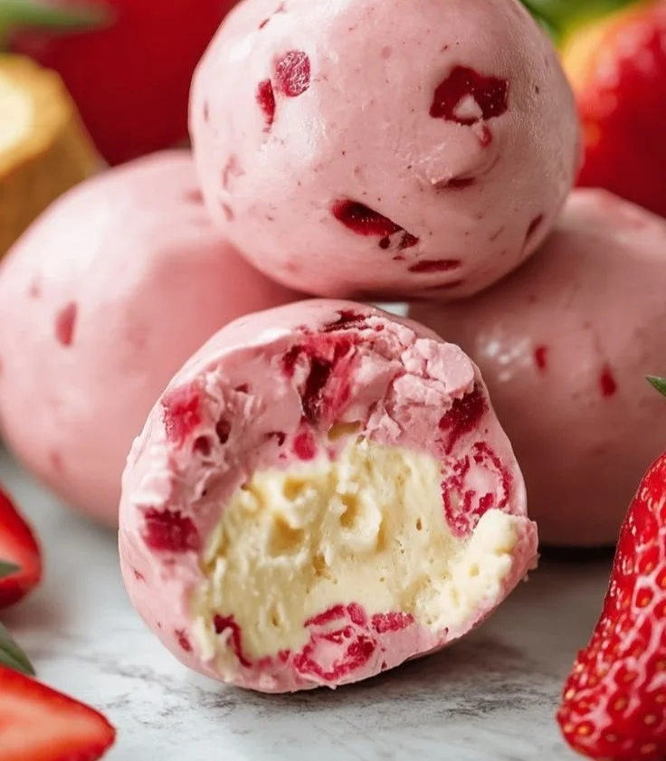 Strawberry cheesecake protein balls healthy snack recipe