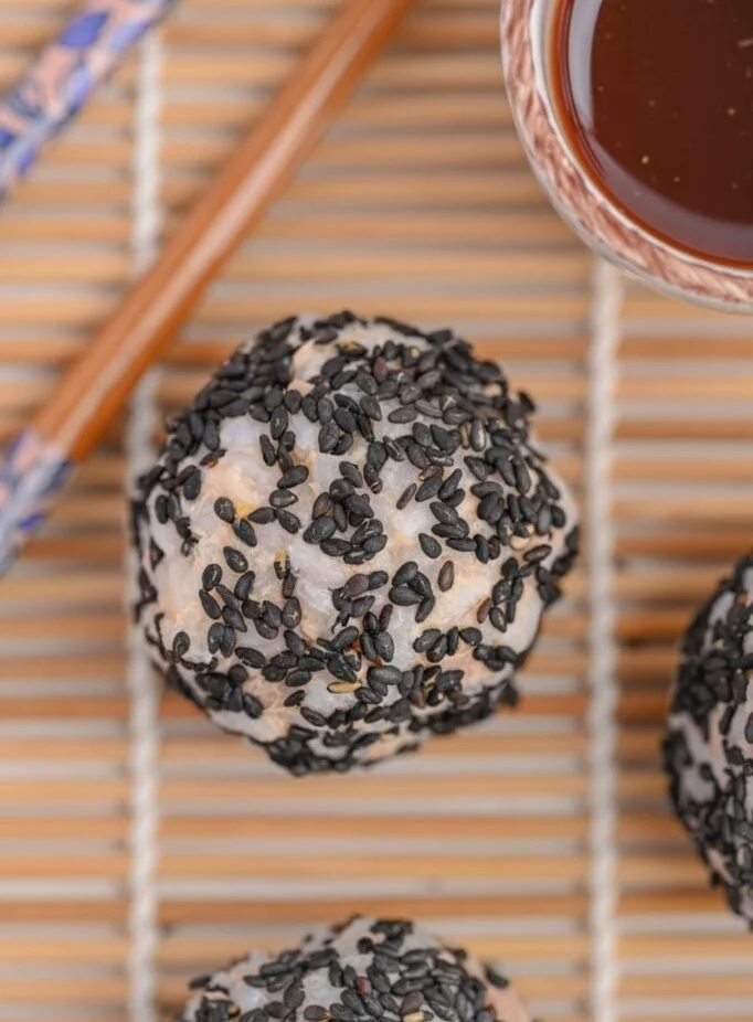 Delicious and easy tuna mayo rice balls served on a plate
