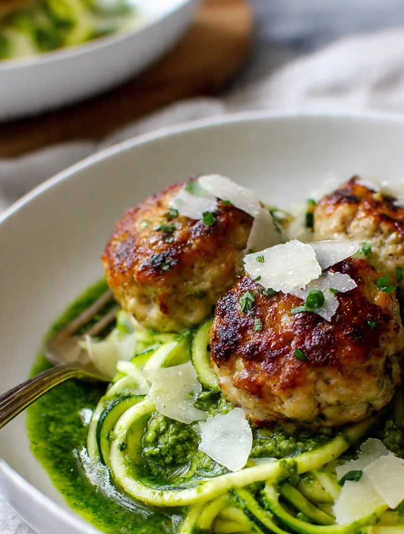 Turkey Meatballs with Pesto Zoodles