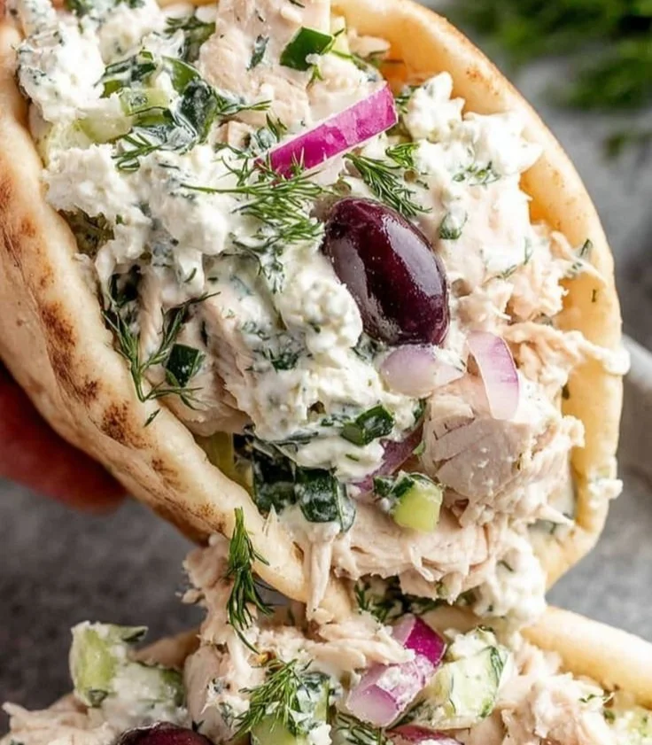 Delicious Tzatziki Chicken Salad served in a bowl with fresh ingredients