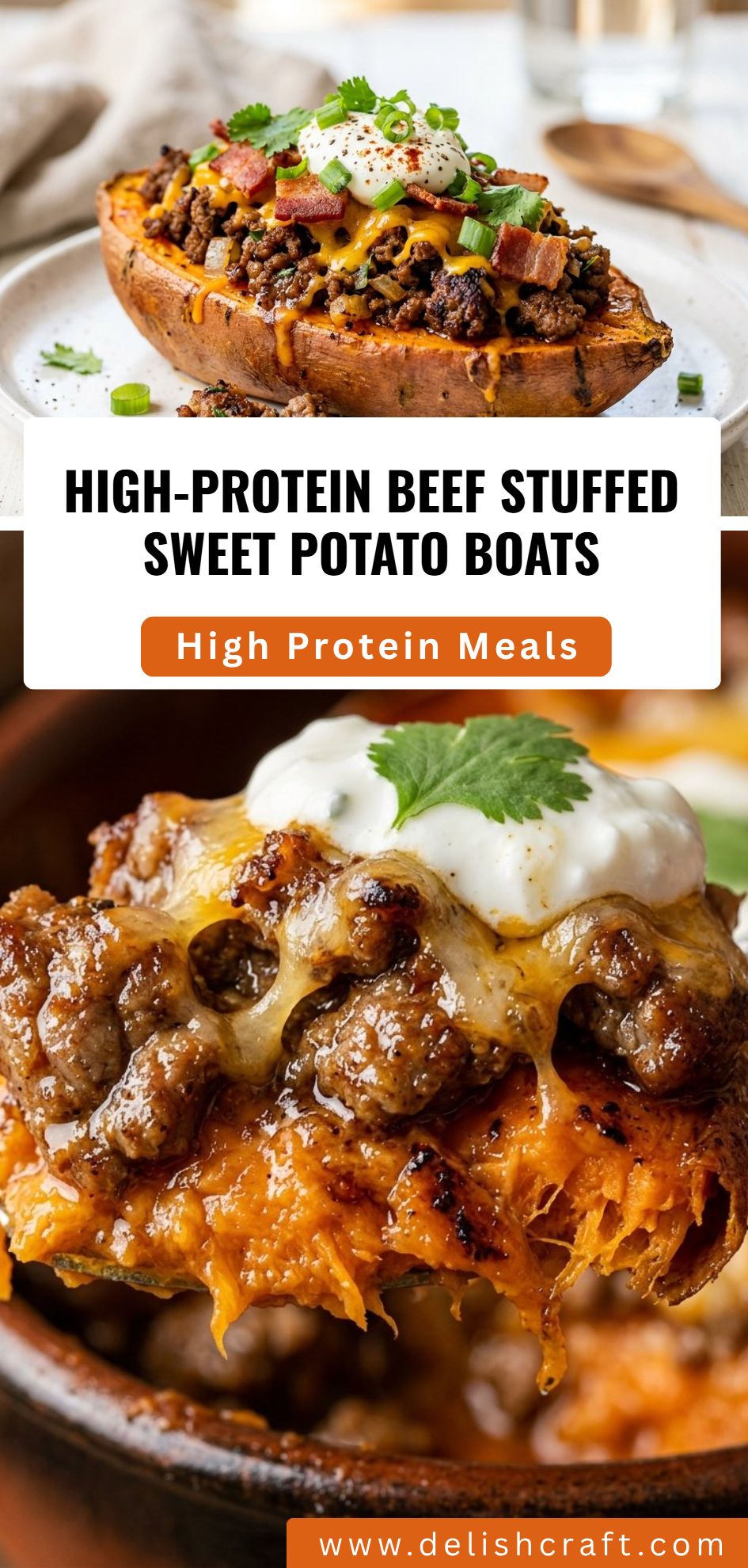 High Protein Beef Stuffed Sweet Potato Boats