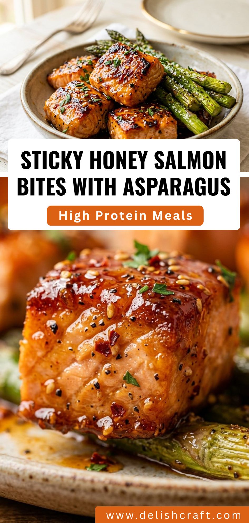 Sticky Honey Salmon Bites Asparagus