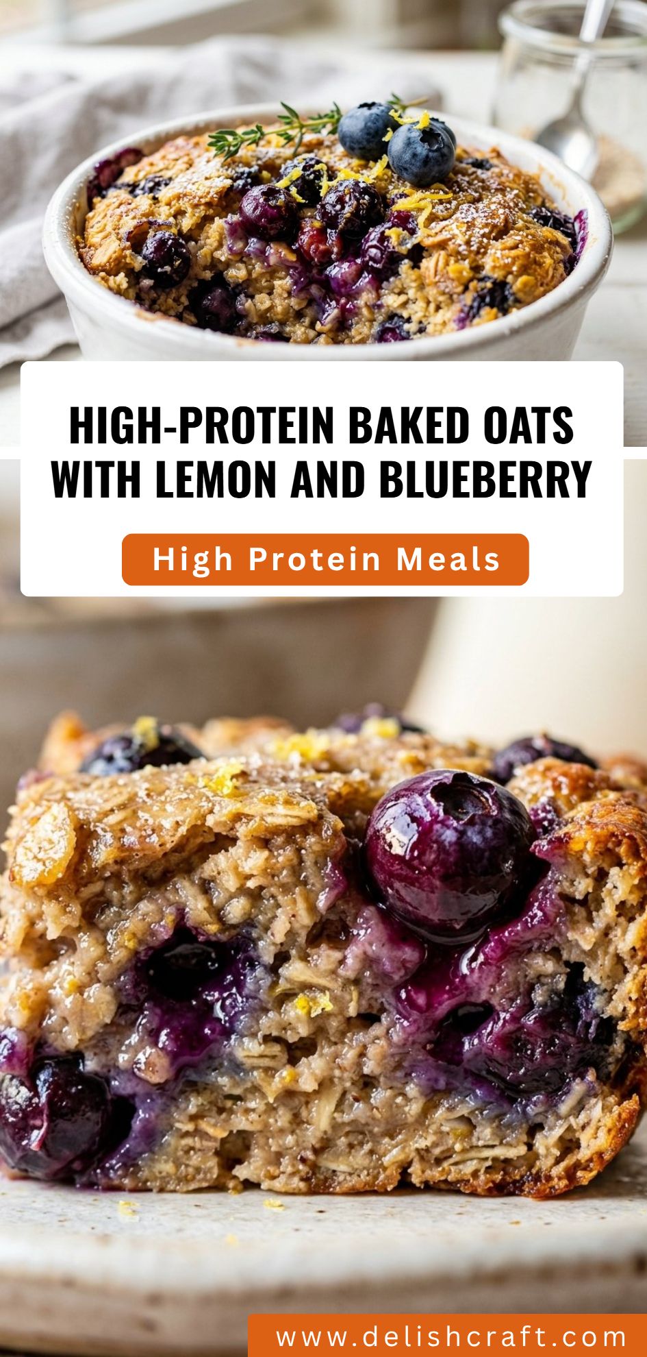 High Protein Baked Oats Lemon Blueberry