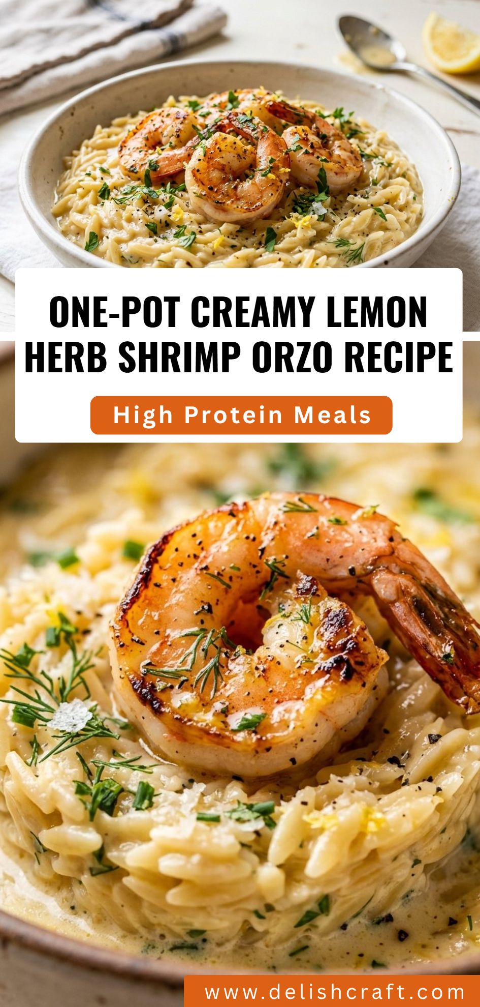 One Pot Creamy Lemon Herb Shrimp Orzo Recipe
