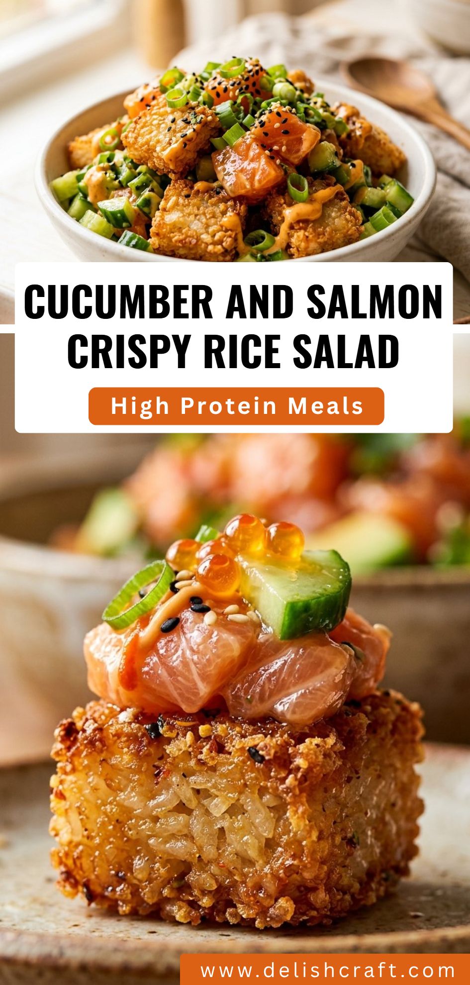 Cucumber Salmon Crispy Rice Salad