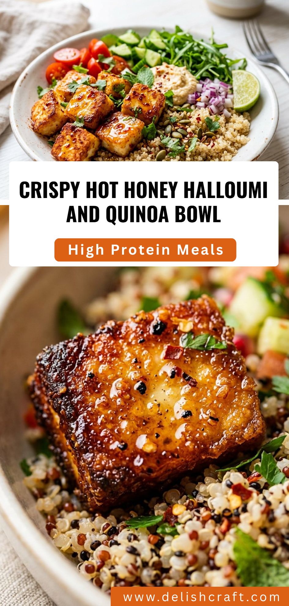 Crispy Hot Honey Halloumi Quinoa Bowl