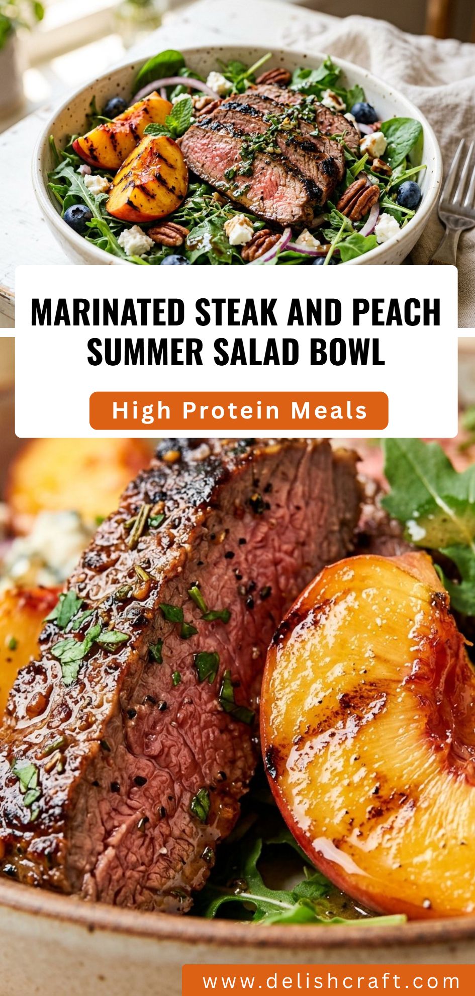 Marinated Steak Peach Summer Salad Bowl