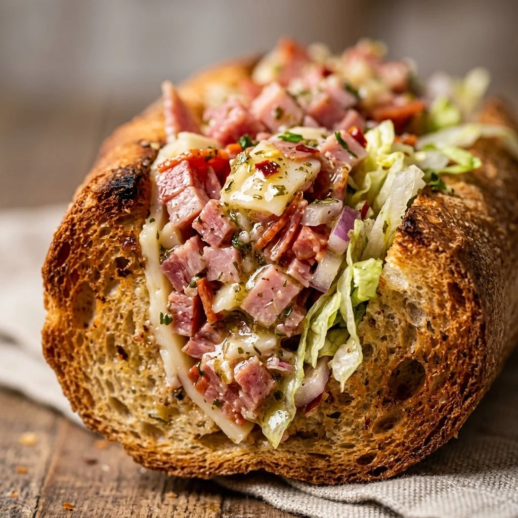 Chopped Italian Grinder Salad Sandwich on a plate, colorful and appetizing