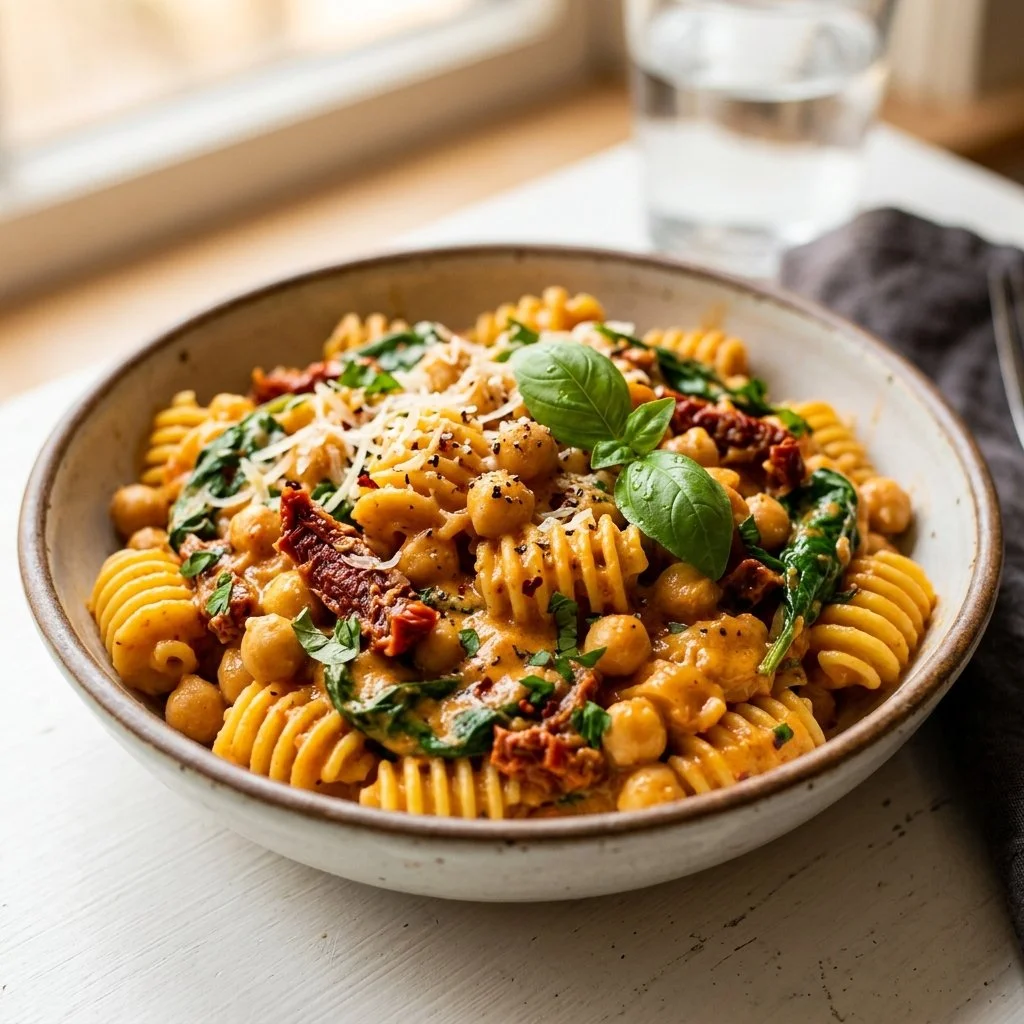 Creamy Sun-Dried Tomato Chickpea Pasta Recipe