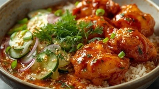 Crispy Chicken Bowls with Hot Honey and Cucumber Salad