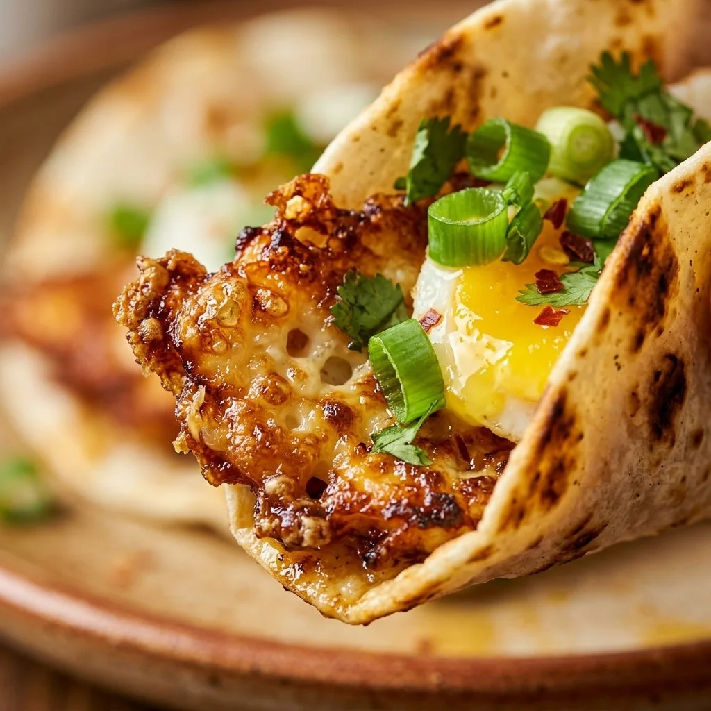 Delicious crispy feta egg tacos served on a plate, showcasing the trendy recipe from TikTok.