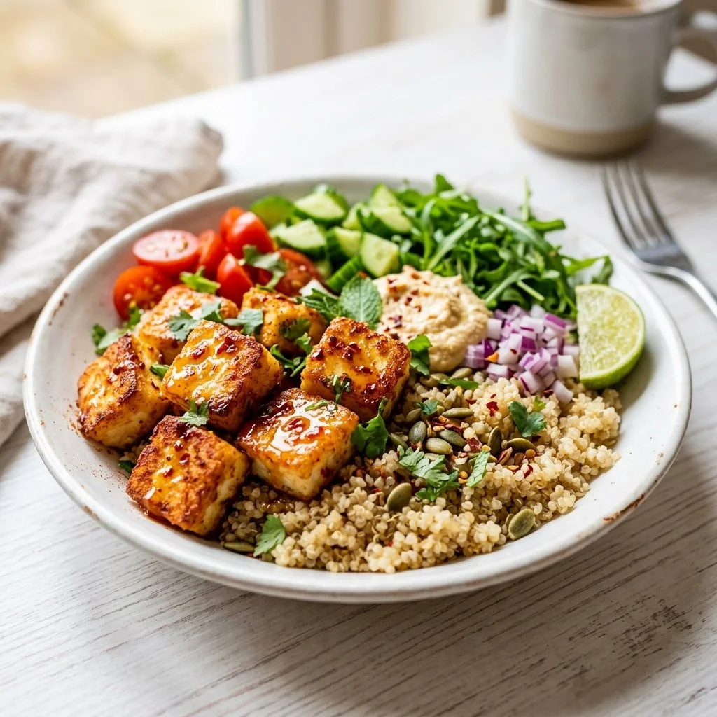 Crispy Hot Honey Halloumi and Quinoa Bowl