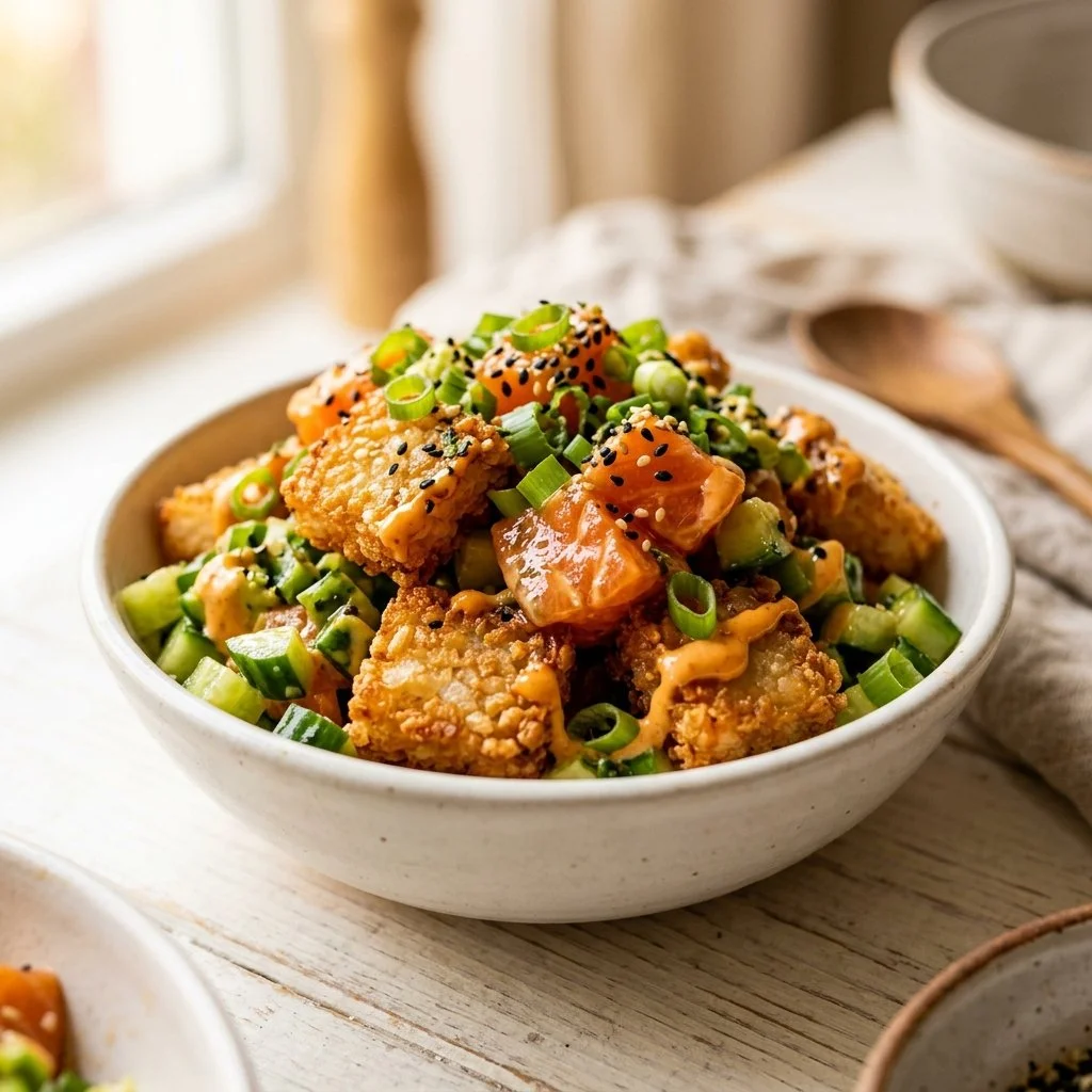 Cucumber and Salmon Crispy Rice Salad
