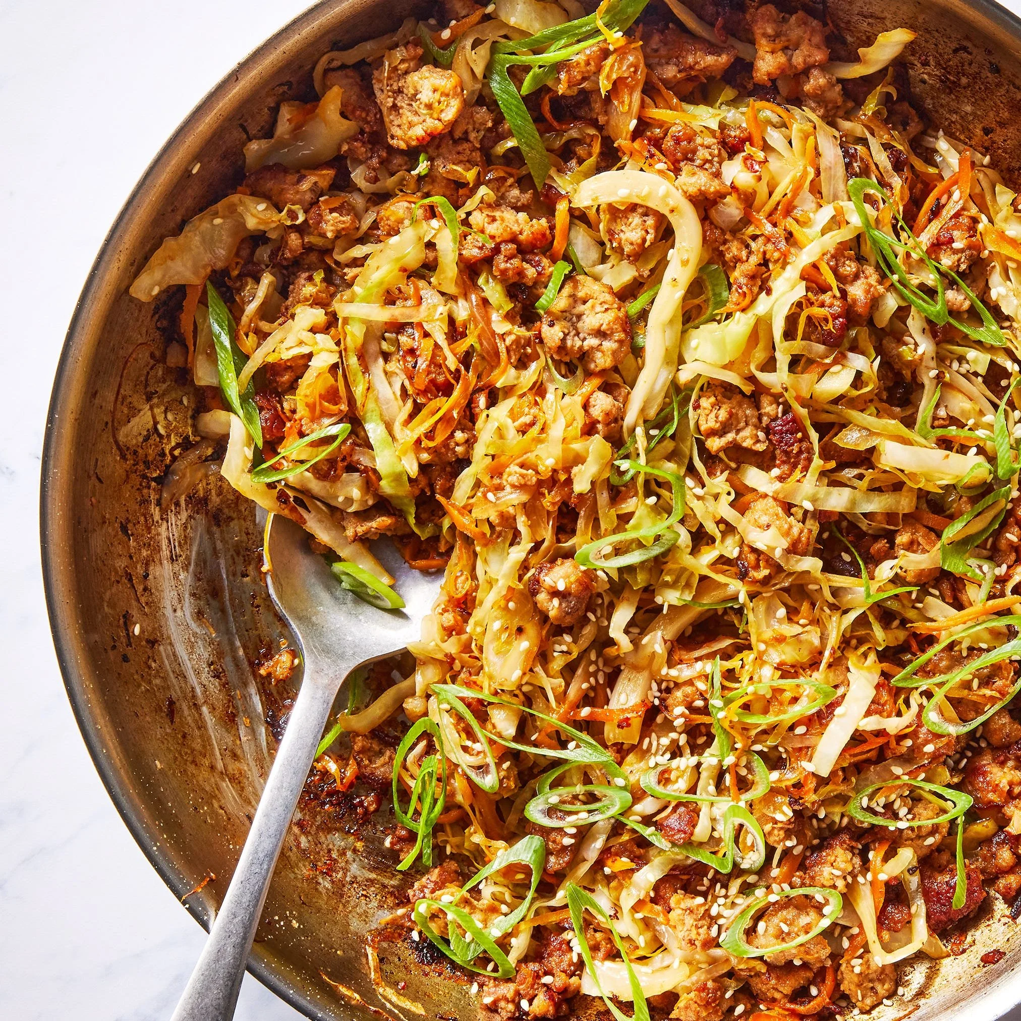 Delicious egg roll bowls filled with fresh vegetables and savory protein
