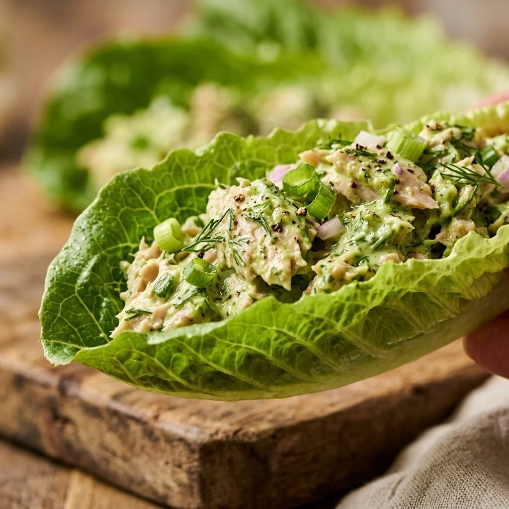 Viral Green Goddess Tuna Boats recipe from TikTok served on a plate.