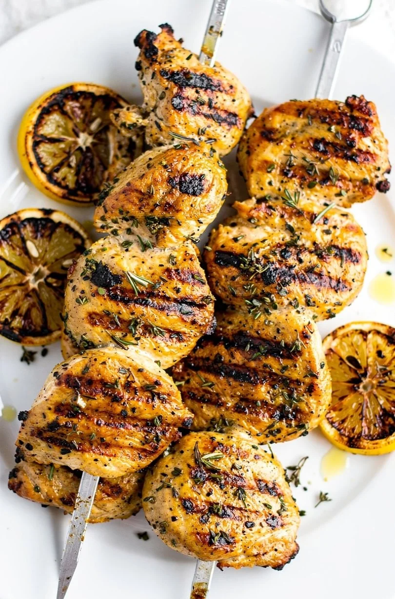 Delicious grilled lemon-herb chicken skewers ready to serve