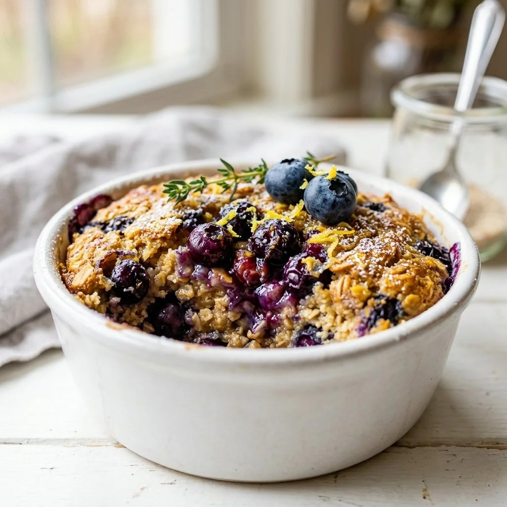 High-Protein Baked Oats with Lemon and Blueberry