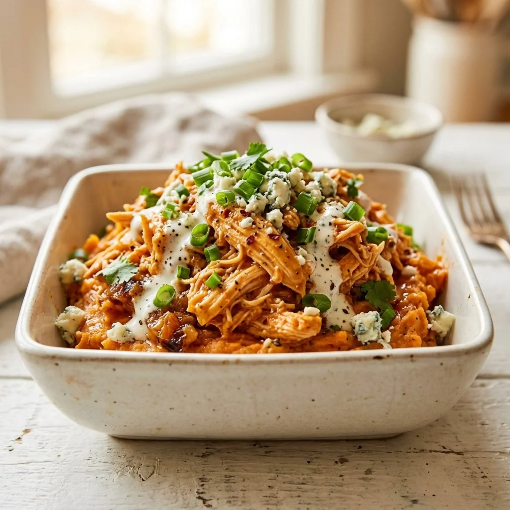 High-Protein Buffalo Chicken Stuffed Sweet Potatoes