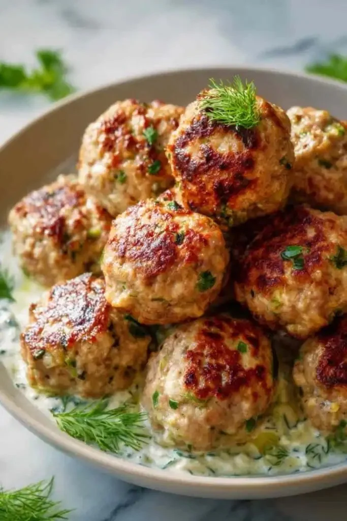 High Protein Greek Turkey Meatballs with Tzatziki