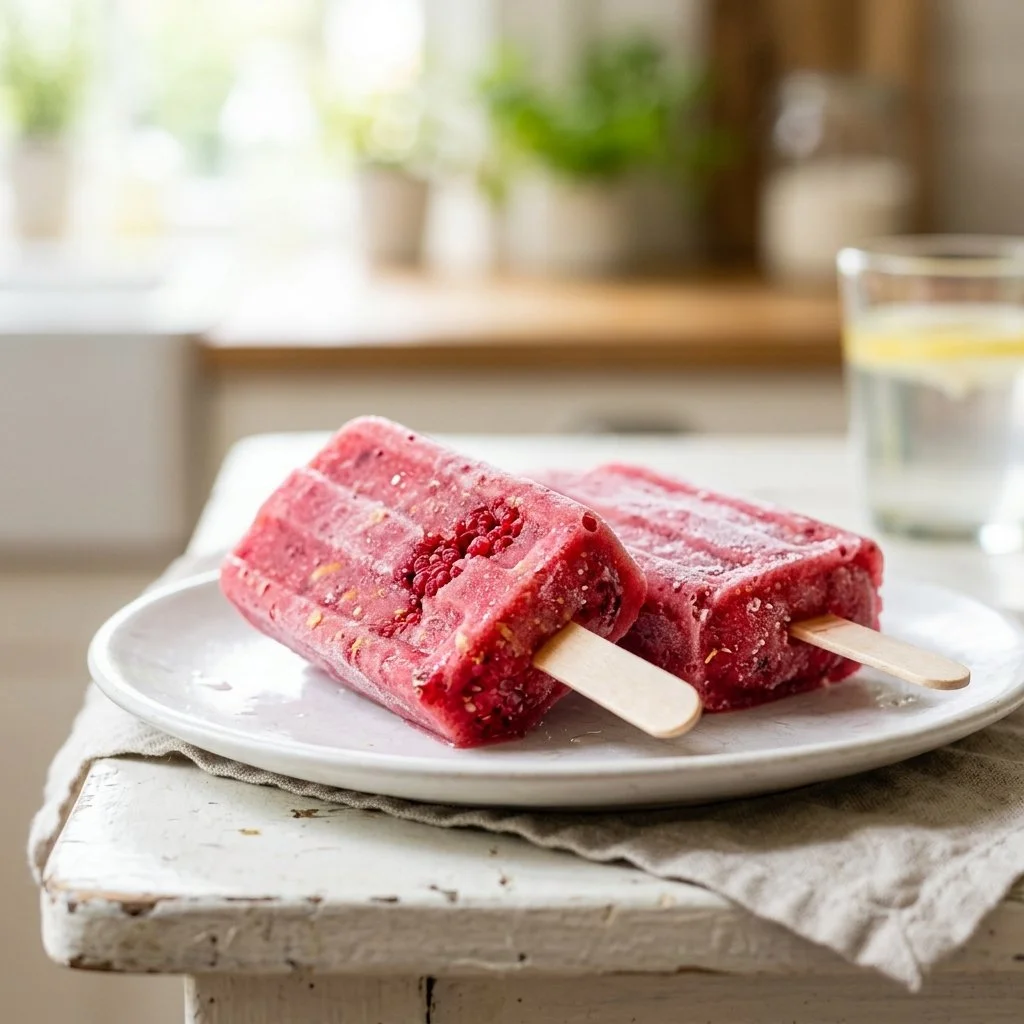 High-Protein Raspberry Lemonade Popsicles