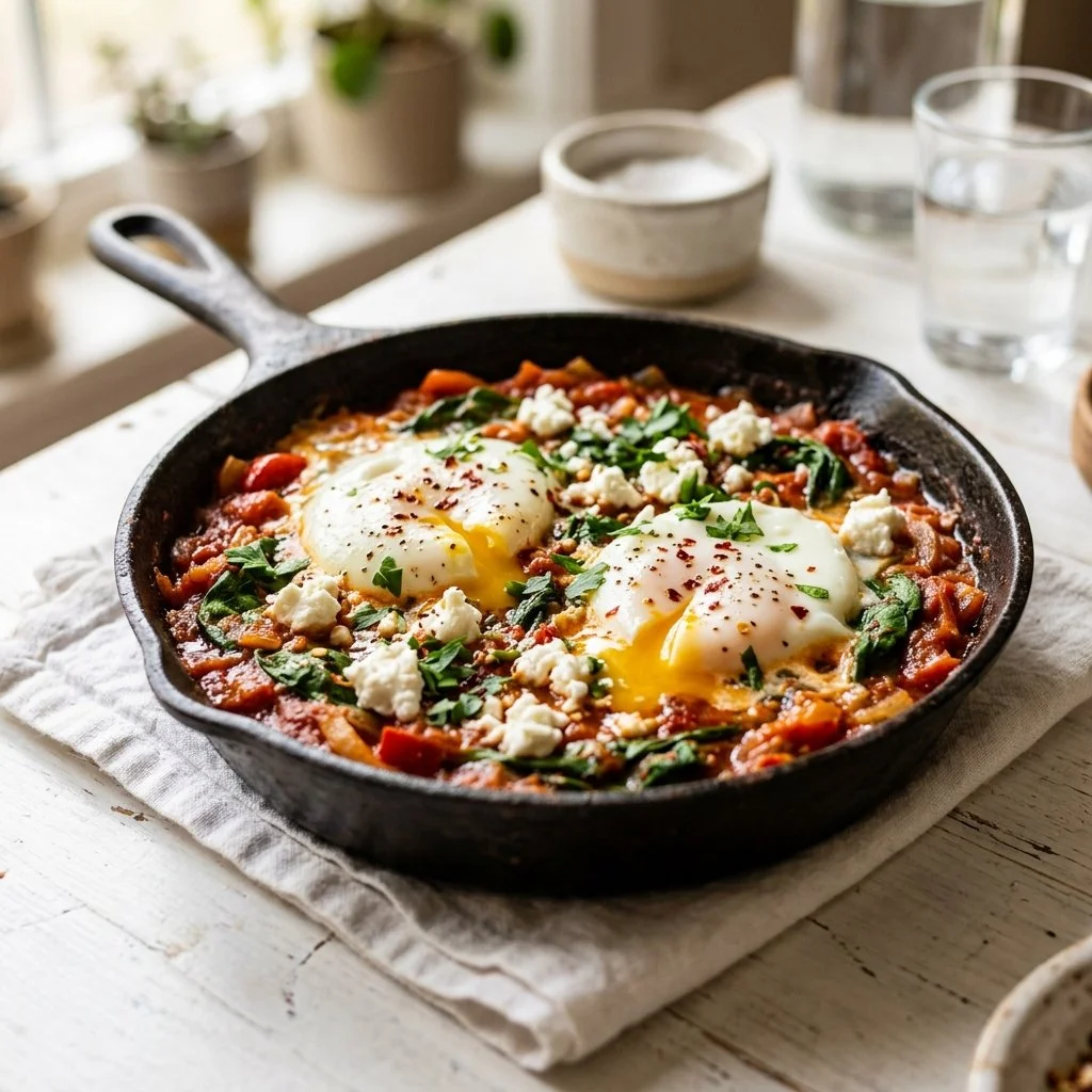 High-Protein Shakshuka with Feta and Spinach