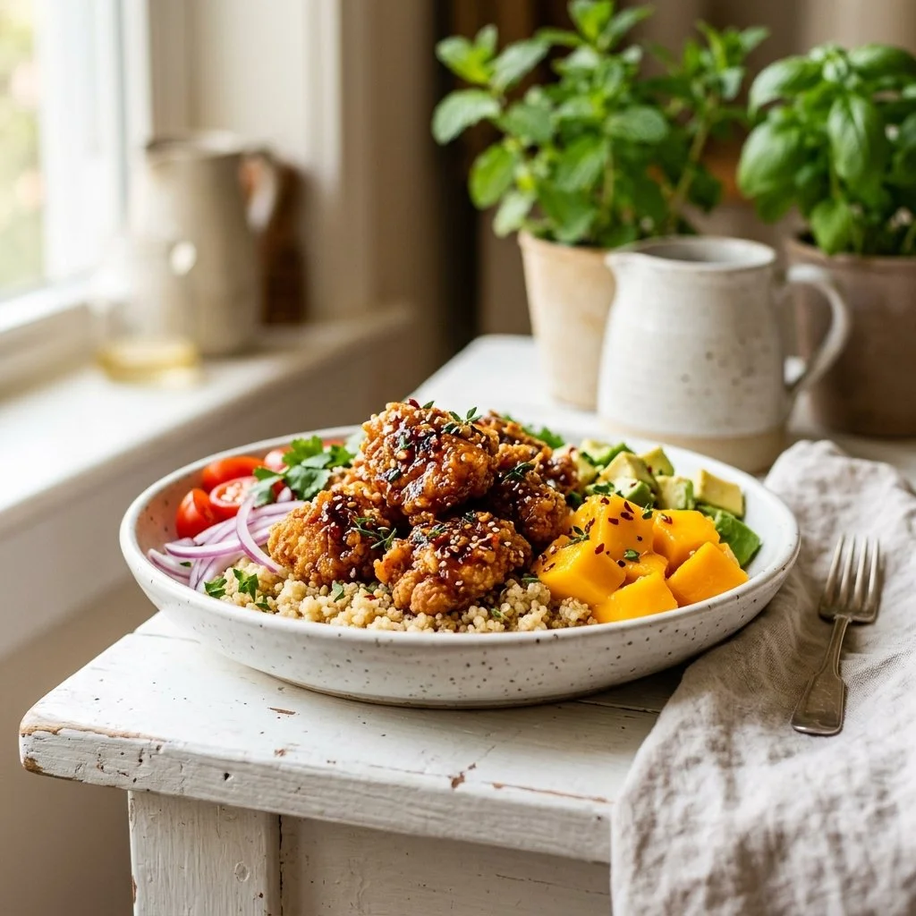 Hot Honey Crispy Chicken and Mango Bowl