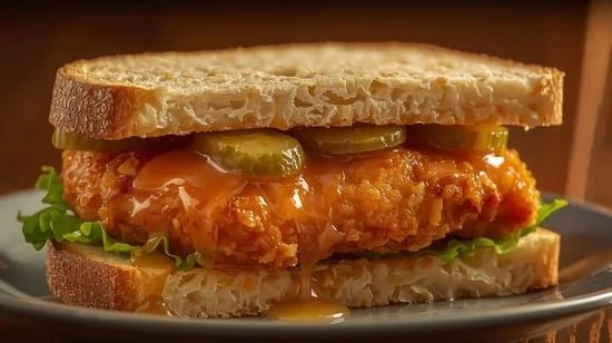 Hot Honey Fried Chicken on Sourdough Sandwich