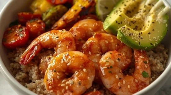 Hot Honey Glazed Shrimp and Quinoa Bowls
