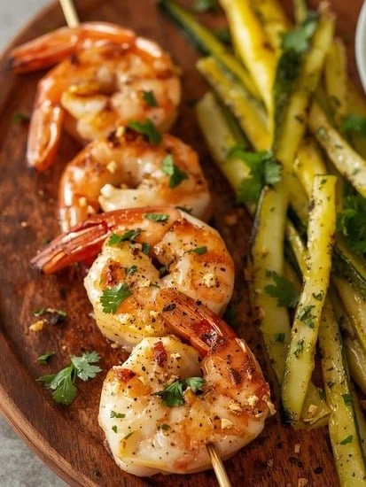 Lemon Pepper Shrimp Skewers with Zucchini