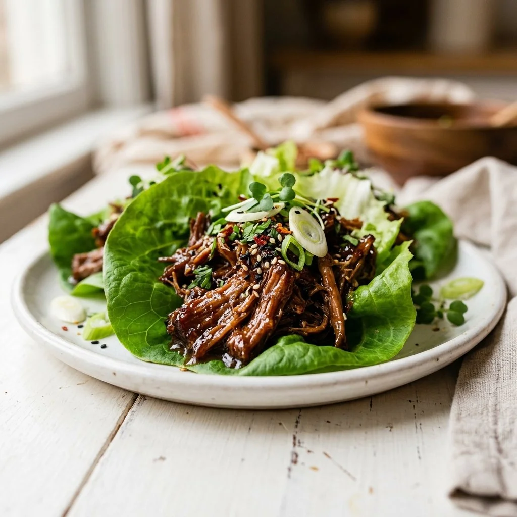 Lettuce Cups with Hot Honey Garlic Shredded Beef