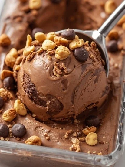 Ninja Creami protein-packed chocolate peanut butter ice cream in a bowl