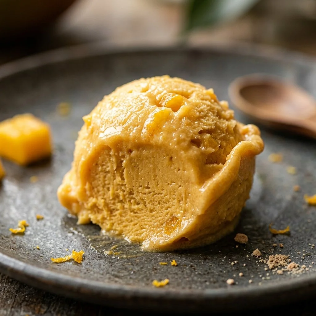 Delicious Ninja Creami style mango protein ice cream in a bowl.