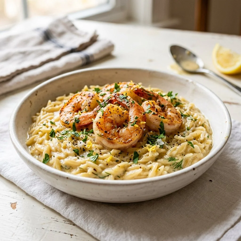 One-Pot Creamy Lemon Herb Shrimp Orzo Recipe
