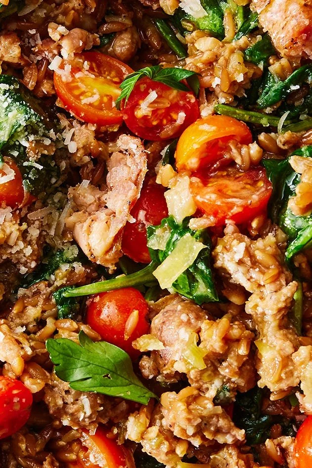 One-Pot Farro With Chicken Sausage & Tomatoes