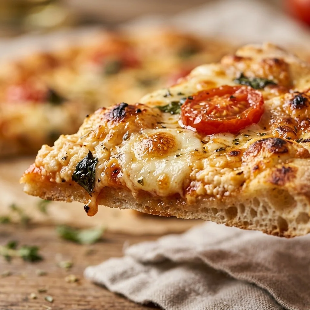 Healthy protein-packed cottage cheese pizza on flatbread with fresh toppings.