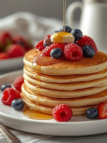 Protein pancakes with cottage cheese and fresh berries on a plate